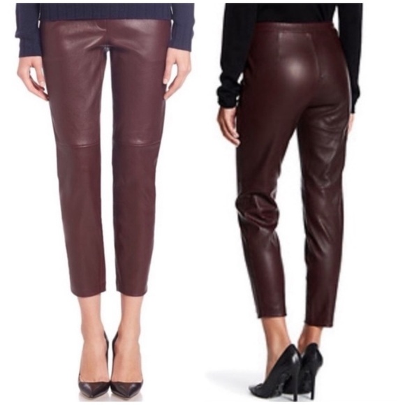 Theory Womens Thaniel Lamb Leather Pants Size 4 Cassis Pull On Stretch Trousers - Picture 1 of 11